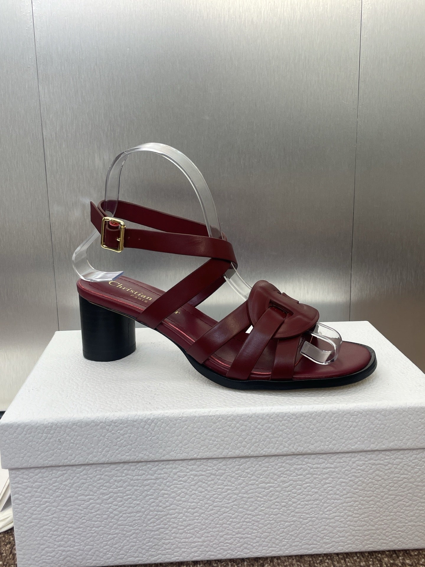 DIOR D-CLUB HIGH HEEL SLIDE 25S 55MM IN BURGUNDY RED CALFSKIN