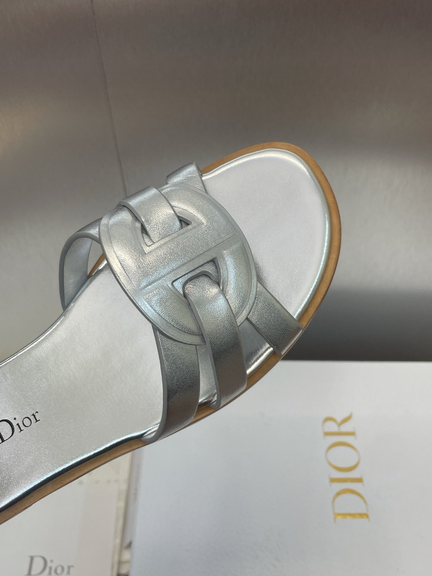 DIOR D-CLUB SLIDE SANDAL 25S IN SILVER GLOSSY CALFSKIN