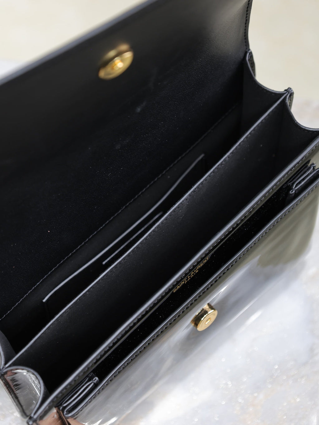 YSL 25S SUNSET MEDIUM 22 IN BLACK SHINY CALFSKIN GOLD HARDWARE