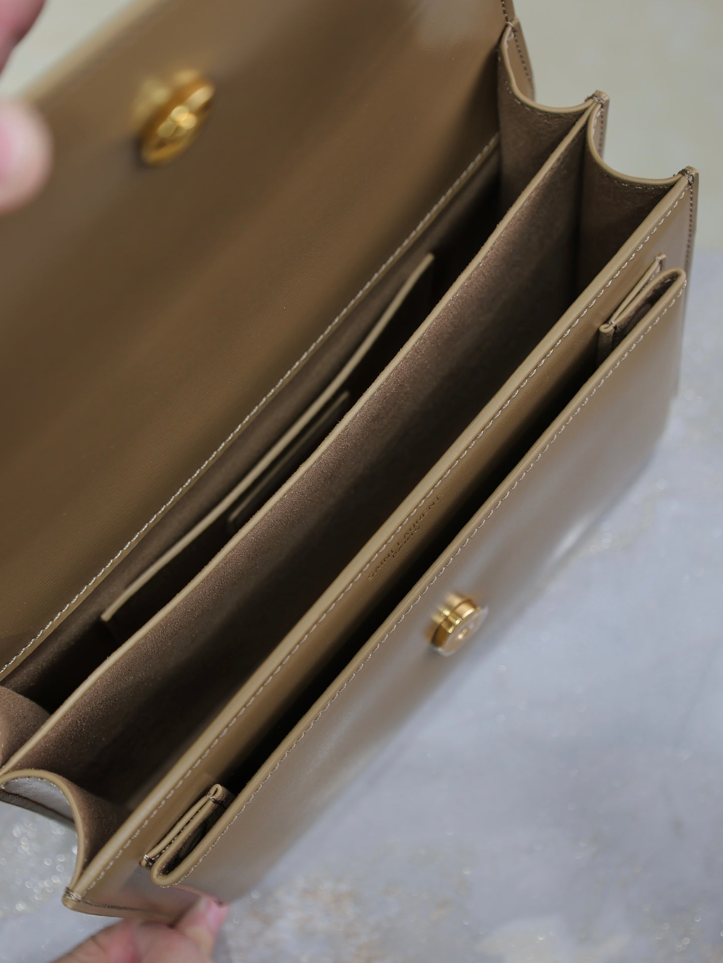 YSL 25S SUNSET BAG 22 IN BROWN CALFSKIN GOLD HARDWARE