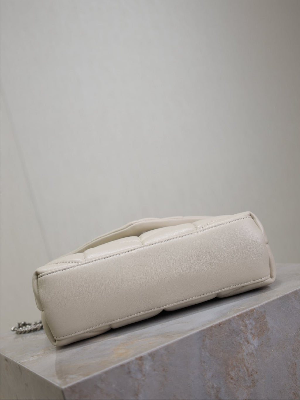 YSL 25S LOULOU PUFFER MINI 23 IN SMOKEY TAUPE CALFSKIN SILVER HARDWARE