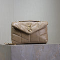 YSL 25S LOULOU PUFFER MINI 23 IN BROWN CALFSKIN GOLD HARDWRE