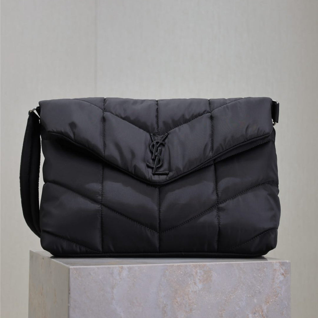 YSL 25S LOULOU PUFFER BAG 34 IN BLACK NYLON BLACK HARDWARE