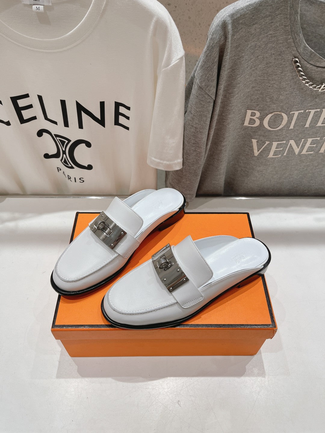 HERMES IOTA MULE WHITE CALFSKIN