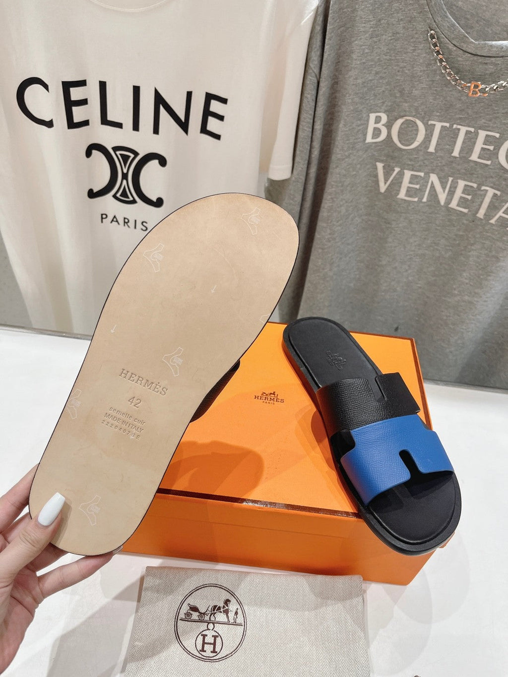 HERMES IZMIR SANDAL BLACK MIX COBALT LAMBSKIN