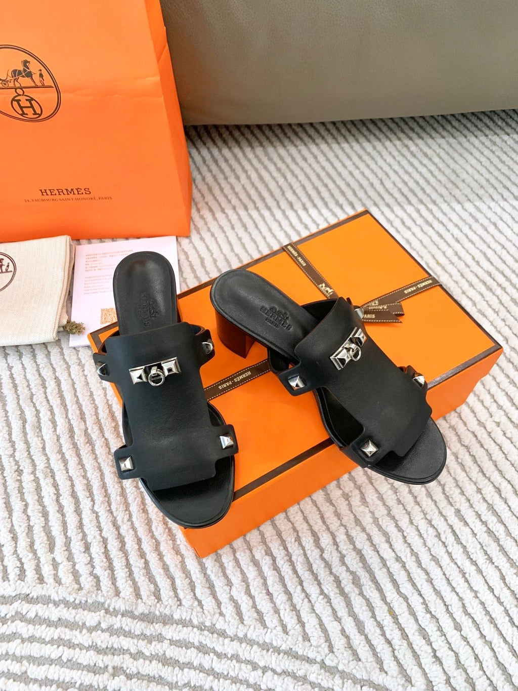 HERMES INVINCIBLE 50 SANDAL IN BLACK CALFSKIN