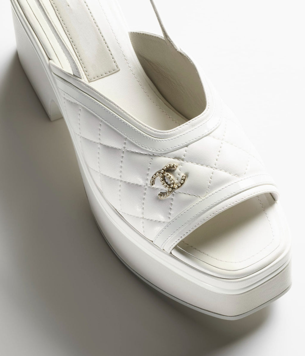 CHANEL SANDALS WHITE LAMBSKIN PATENT