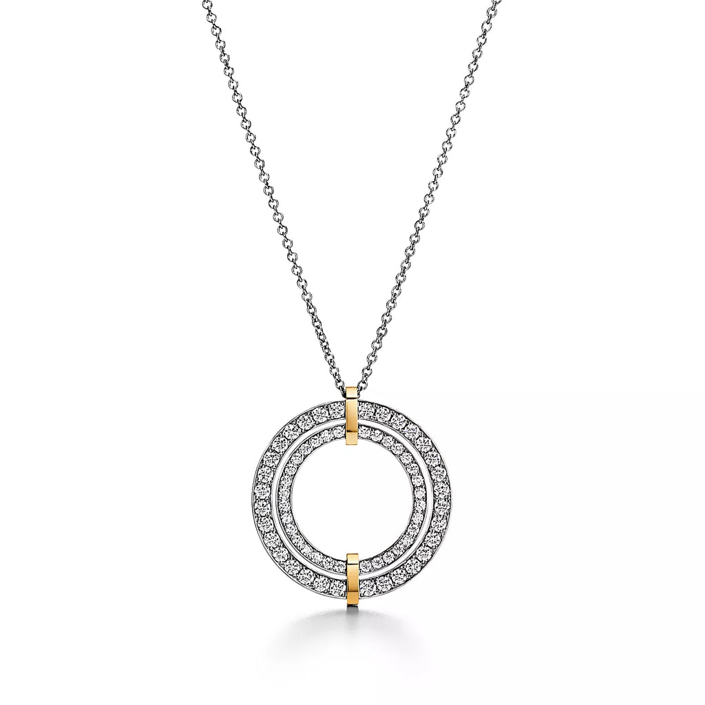 18K Tiffany Edge Circle Diamond Pendant Necklace